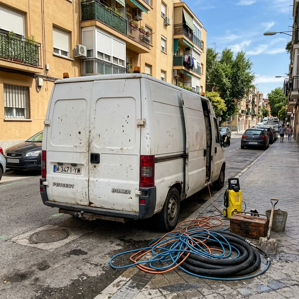 Furgoneta de pocería equipada de Desatascos Santa Florentina Cartagena para urgencias en la zona de Miranda